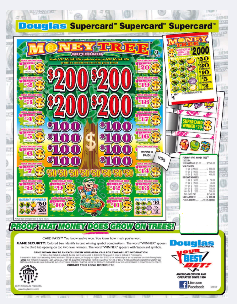 pa lottery money tree $1 Money Tree Cash Board Pull Tabs | 3,360 Count