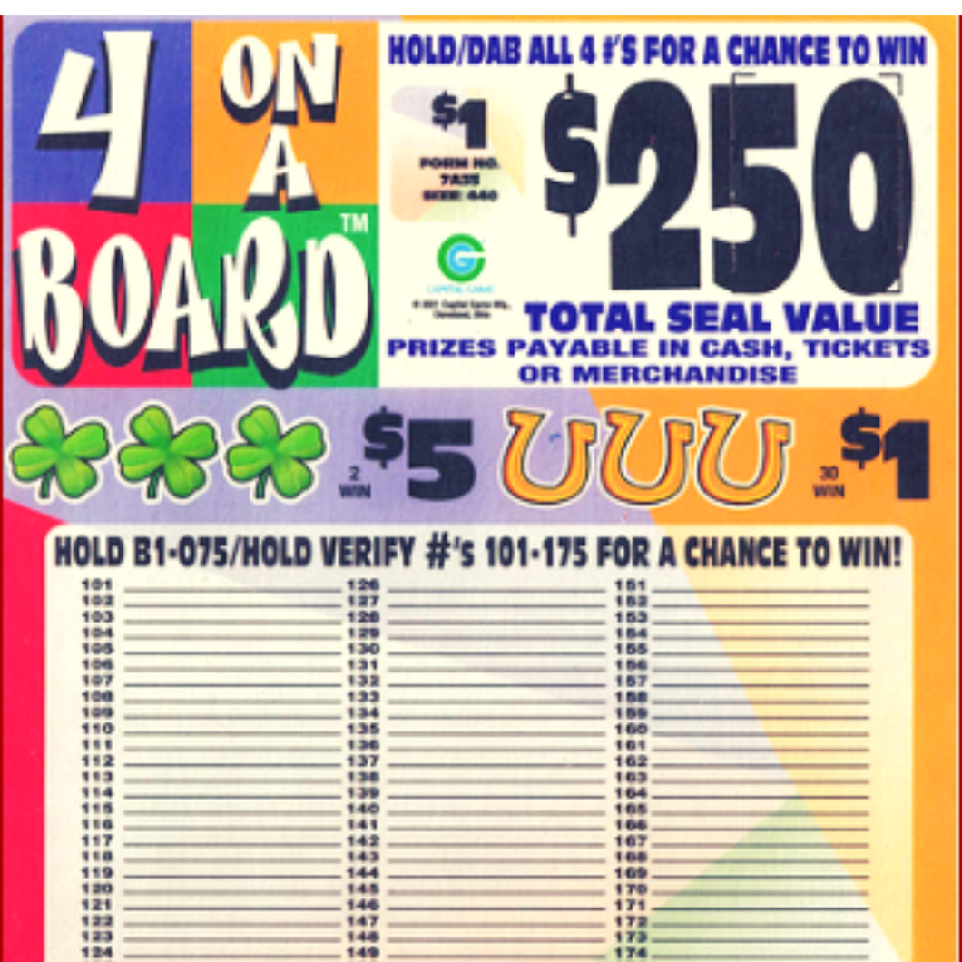 $1 Novelty Pull Tabs - Seal Cards, Holders Game - 4 On A Board, 440 Count